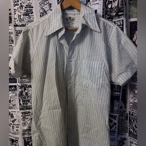 True Vintage 80s Pinstripe Workshirt Button Down Short Sleeves